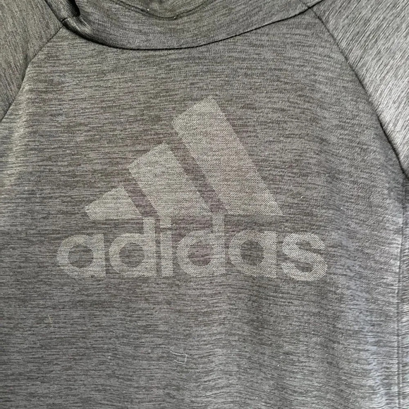 Adidas Youth Gray Hooded Sweatshirt Large 12/14 Print Kangaroo Pocket Pullover - Picture 5 of 12